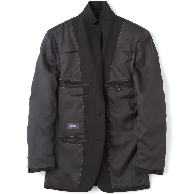 ハイスペックモーション 【HIGH SPEC MOTION】【年間】2釦シングルスーツ 0タック/ブラック×シャドーストライプ/パンツウォシャブル/※裾上げ必要 黒