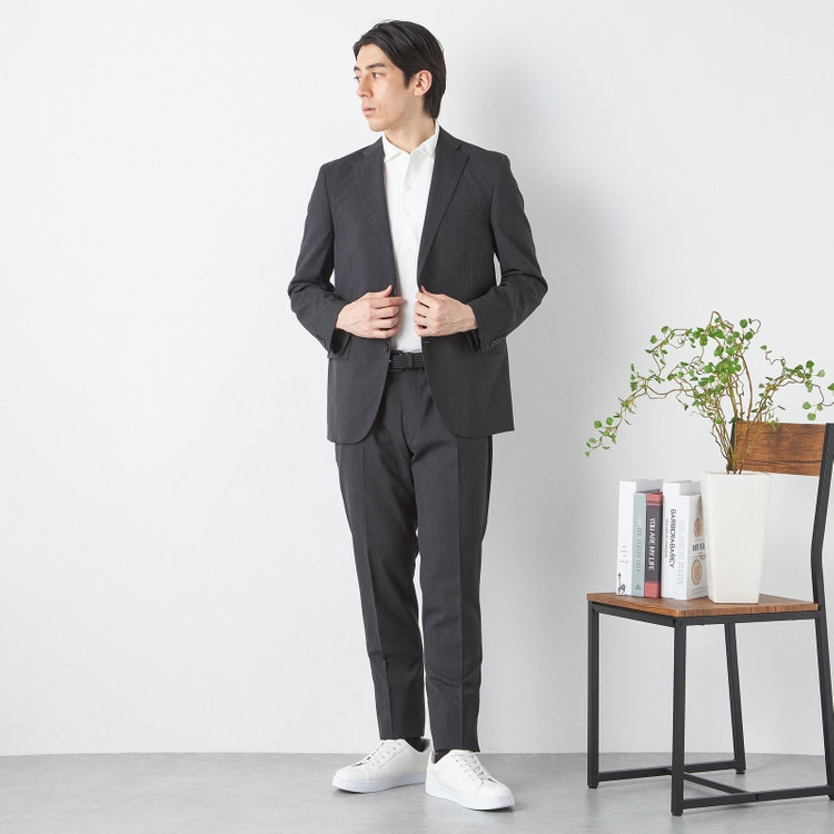 ＪＰ コンフォート 【JOHN PEARSE comfort】【春夏】2釦シングルスーツ ショートタック テーパードパンツ/ ダークグレー / SHOWER CLEAN ※裾直し必要 グレー濃色