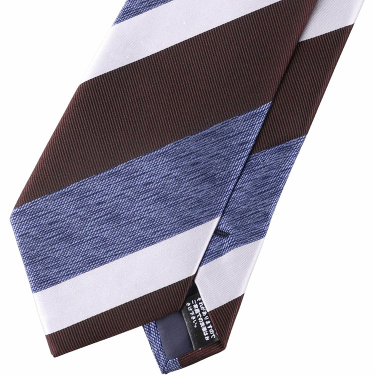 ジョンピアース 【JOHN PEARSE White】シルクブレンドストライプ柄ネクタイ/8.0cm;幅/ネイビー×ブラウン×ホワイト ネイビー系(紺)