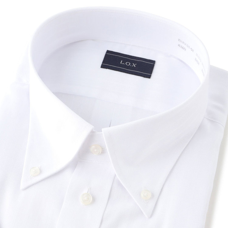 ソノタ（KONAKA用） 【半袖】【L.O.X】【形態安定】ボタンダウンドレスシャツ/ホワイト×ドビーストライプ 白