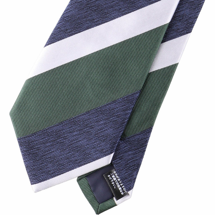 ジョンピアース 【JOHN PEARSE White】シルクブレンドストライプ柄ネクタイ/8.0cm;幅/ネイビー×グリーン×ホワイト ネイビー系(紺)