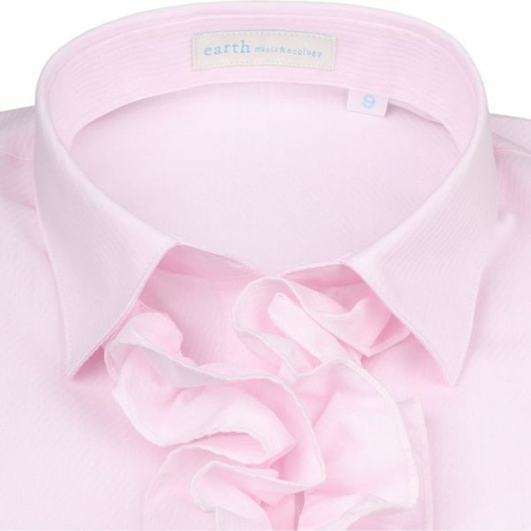 ｱｰｽﾐｭｰｼﾞｯｸ&ｴｺﾛｼﾞｰ 【earth music&ecology】スキッパーカラーブラウス/ピンク×ドビーストライプ/脱着式フリル ピンク系(桃)