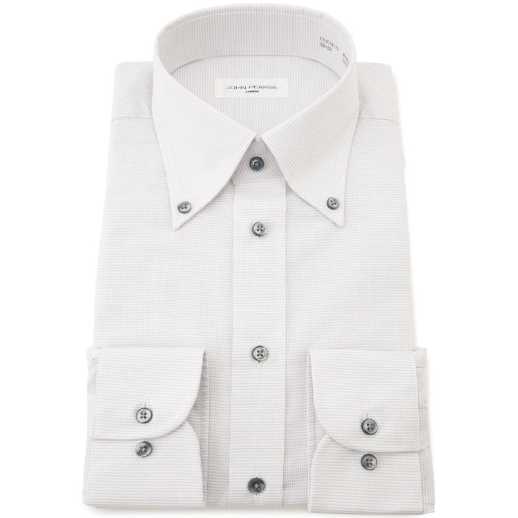 ジョンピアース 【JOHN PEARSE White】【形態安定】ボタンダウンドレスシャツ/グレー×ドビー/グレー釦/ULTRA BREATH COOL グレー淡色