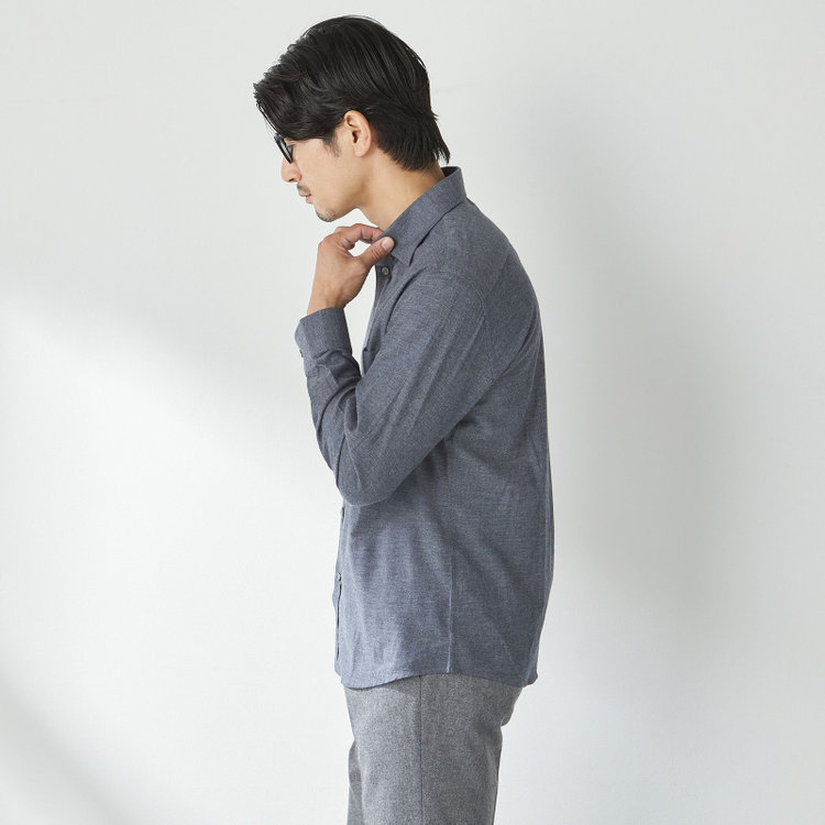 スタンリーブラッカ 【stanley blacker new york】【長袖】起毛シャツ/ネイビー 紺淡色