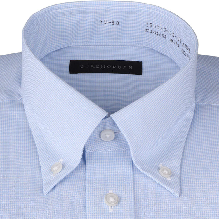 ＤＵＫＥ ＭＯＲＧＡ 【DUKEMORGAN】【形態安定】ボタンダウンワイシャツ/ブルー＆ホワイト×チェック 青濃色