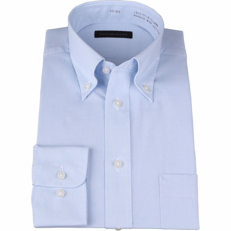 ＤＵＫＥ ＭＯＲＧＡ 【DUKEMORGAN】【形態安定】ボタンダウンワイシャツ/ブルー＆ホワイト×チェック 青濃色
