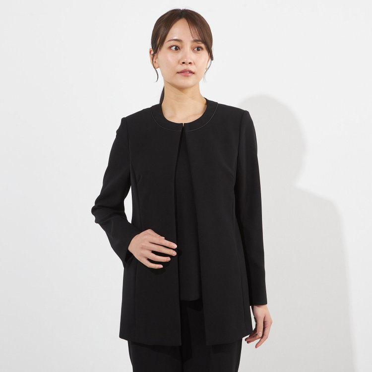 【年間】ノーカラーアンサンブルレディースパンツスーツフォーマル