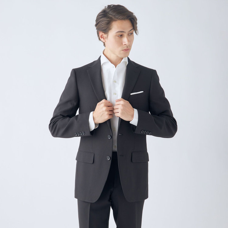 ハイスペックモーション 【HIGH SPEC MOTION】【年間】2釦シングルスーツ 0タック/ブラック/ウォシャブル/※裾上げ必要 黒