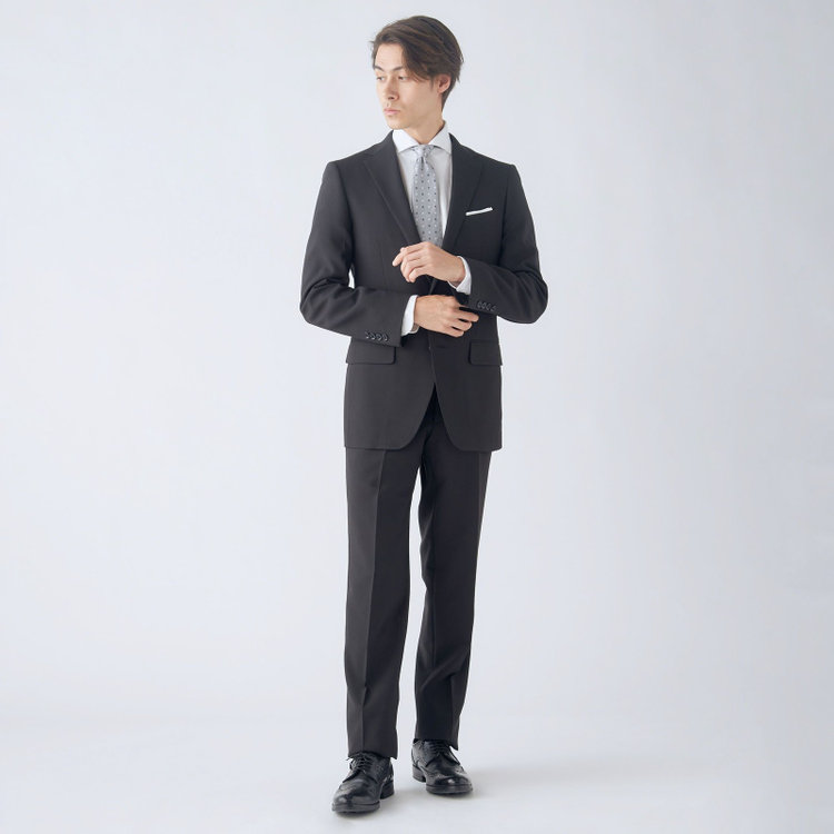 ハイスペックモーション 【HIGH SPEC MOTION】【年間】2釦シングルスーツ 0タック/ブラック/ウォシャブル/※裾上げ必要 黒