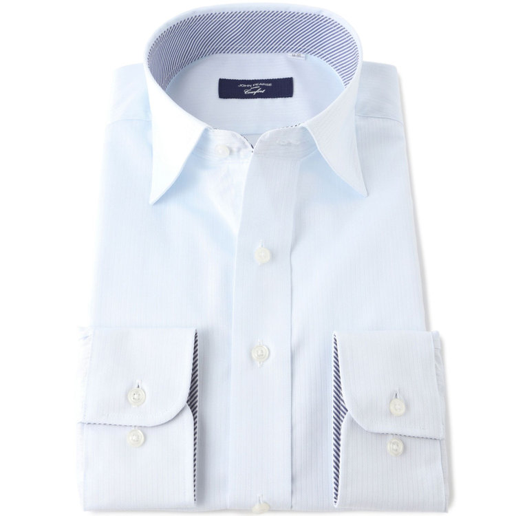 ＪＰコンフォート ネイビー 【JOHN PEARSE comfort navy】【STYLISH】【形態安定】ワイドカラーワイシャツ/ブルー×ドビーストライプ 青淡色