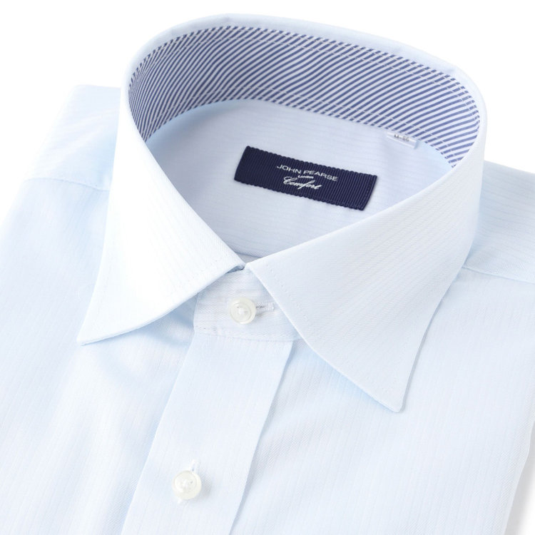 ＪＰコンフォート ネイビー 【JOHN PEARSE comfort navy】【STYLISH】【形態安定】ワイドカラーワイシャツ/ブルー×ドビーストライプ 青淡色