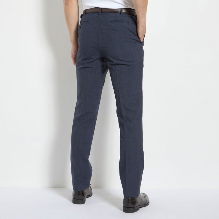 ジョンピアースブラック 【JOHN PEARSE Black SELECT LINE】【春夏】0タックパンツ/ネイビー×ウィンドペン/ウエストムーブ/※裾上げ必要 紺中間