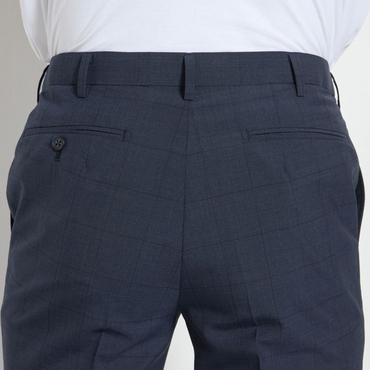 ジョンピアースブラック 【JOHN PEARSE Black SELECT LINE】【春夏】0タックパンツ/ネイビー×ウィンドペン/ウエストムーブ/※裾上げ必要 紺中間