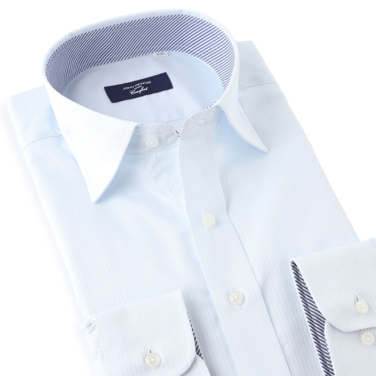 ＪＰコンフォート ネイビー 【JOHN PEARSE comfort navy】【STYLISH】【形態安定】ワイドカラーワイシャツ/ブルー×ドビーストライプ 青淡色