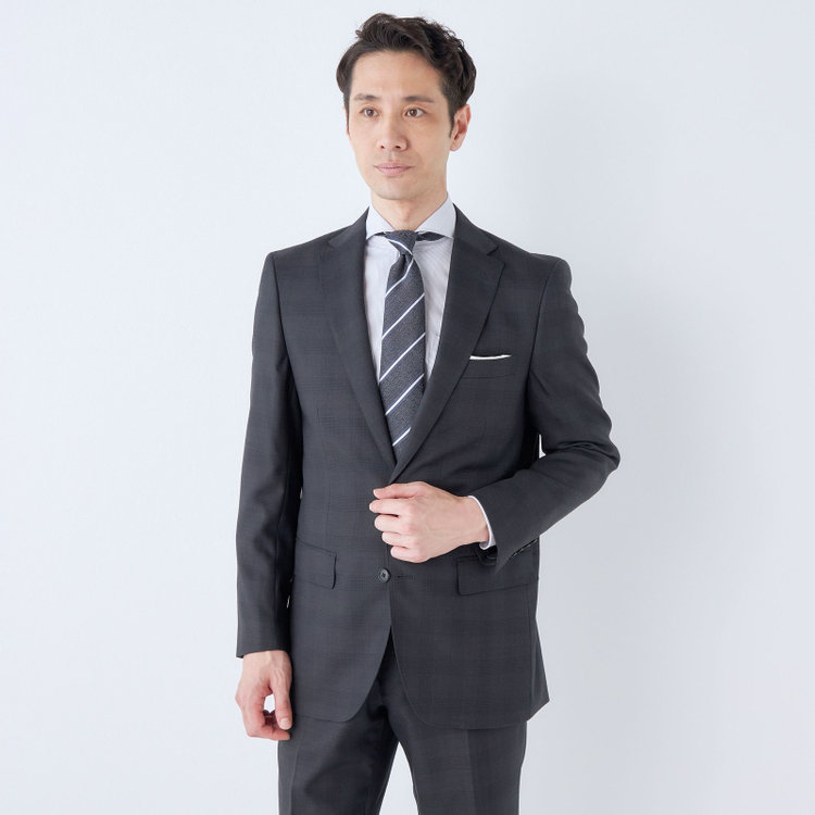 ＫＡＮＳＡＩＭＡＮ 【KANSAIMAN collection】【春夏】Real gray collection / グレー×チェック/ 2釦ワンタック/ シャワークリーン/ シロセット ※裾直し必要 グレー濃色