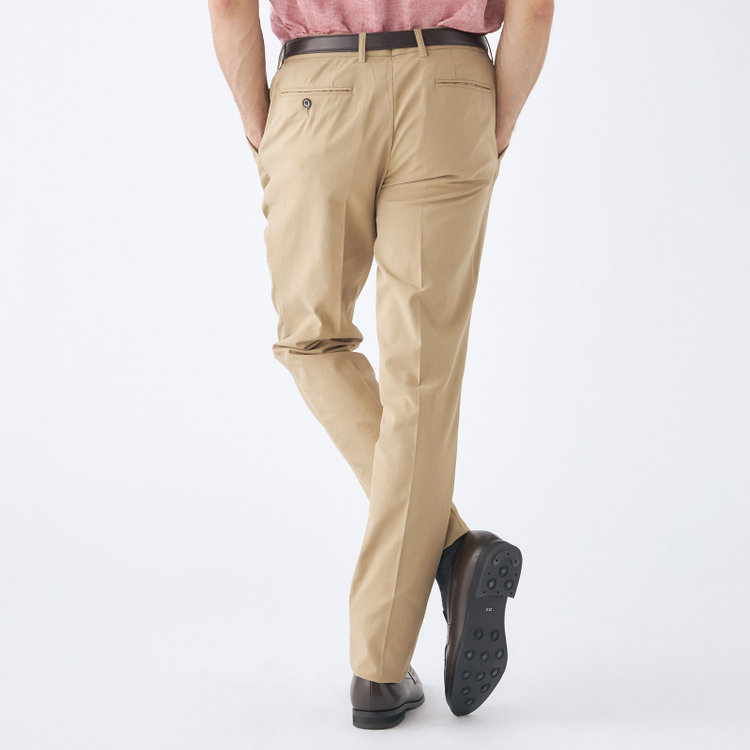 スタンリーブラッカ 【stanley blacker new york】【春夏】1タックテーパードパンツ/ベージュ×テックコットンストレッチ/ウエストシャーリング仕様/※裾上げ必要 赤淡色