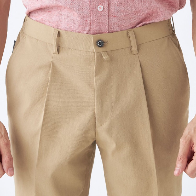 スタンリーブラッカ 【stanley blacker new york】【春夏】1タックテーパードパンツ/ベージュ×テックコットンストレッチ/ウエストシャーリング仕様/※裾上げ必要 赤淡色