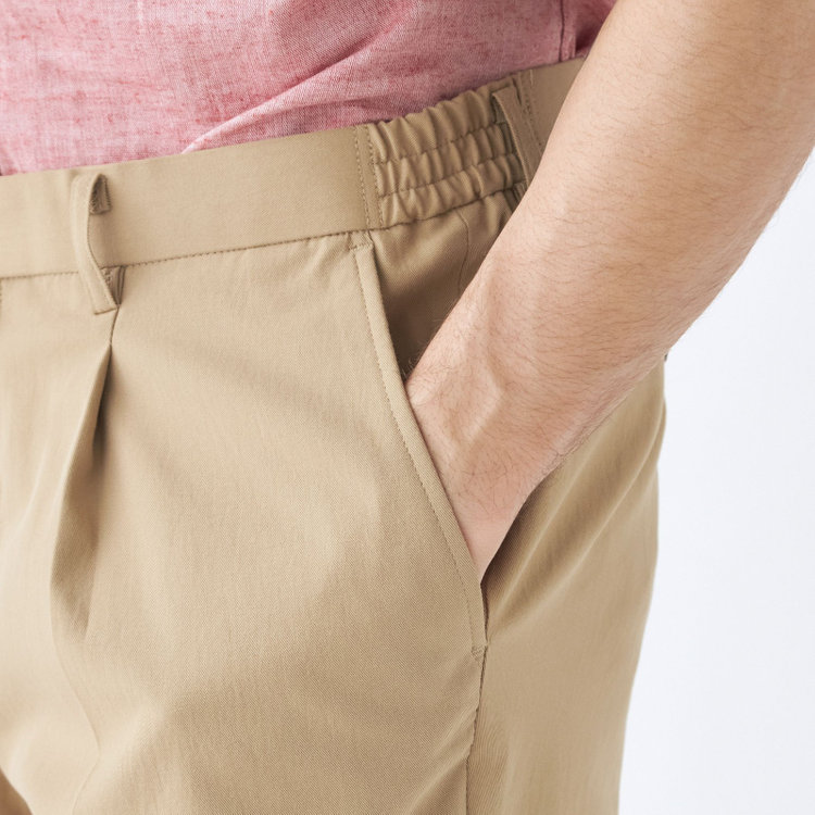 スタンリーブラッカ 【stanley blacker new york】【春夏】1タックテーパードパンツ/ベージュ×テックコットンストレッチ/ウエストシャーリング仕様/※裾上げ必要 赤淡色