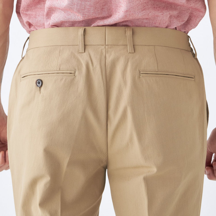スタンリーブラッカ 【stanley blacker new york】【春夏】1タックテーパードパンツ/ベージュ×テックコットンストレッチ/ウエストシャーリング仕様/※裾上げ必要 赤淡色