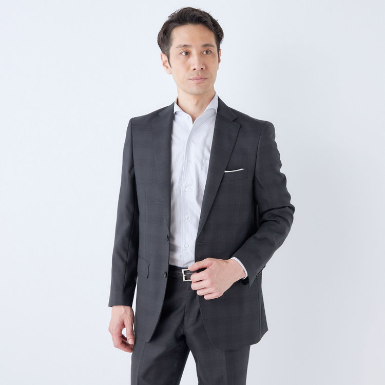 ＫＡＮＳＡＩＭＡＮ 【KANSAIMAN collection】【春夏】Real gray collection / グレー×チェック/ 2釦ワンタック/ シャワークリーン/ シロセット ※裾直し必要 グレー濃色