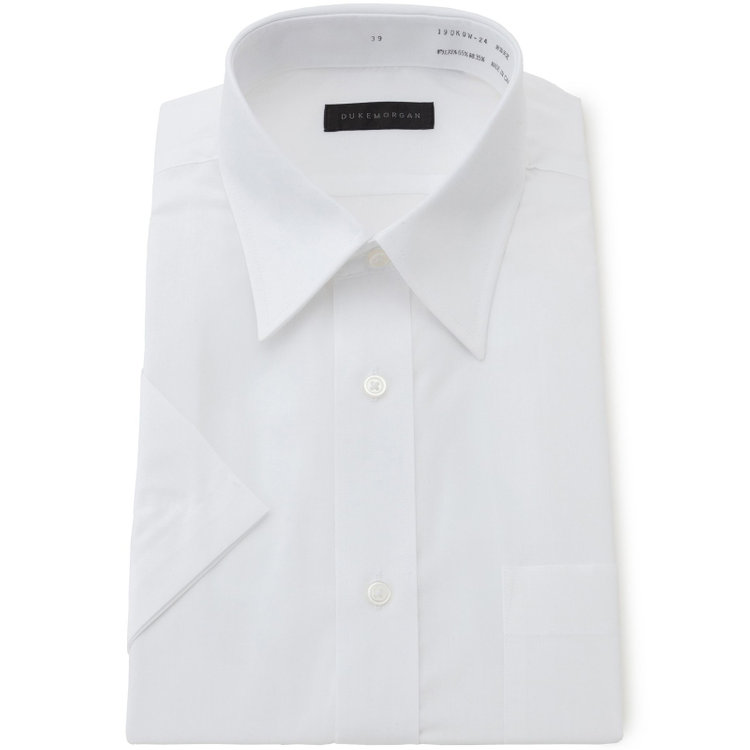 ＤＵＫＥ ＭＯＲＧＡ 【半袖】【DUKEMORGAN】【形態安定】レギュラーカラーワイシャツ/ホワイト×ソリッド 白