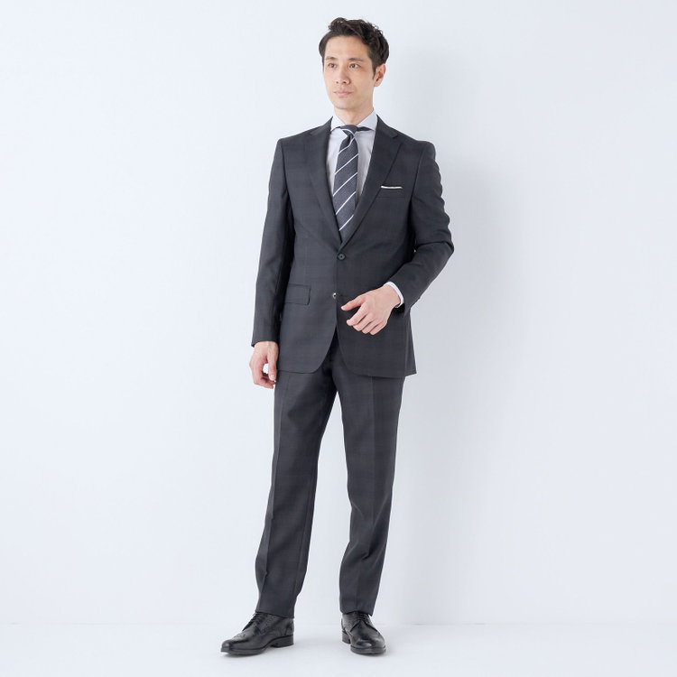 ＫＡＮＳＡＩＭＡＮ 【KANSAIMAN collection】【春夏】Real gray collection / グレー×チェック/ 2釦ワンタック/ シャワークリーン/ シロセット ※裾直し必要 グレー濃色