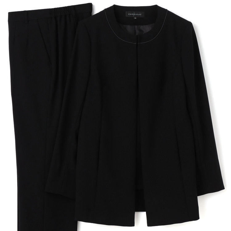 ソノタ（KONAKA用） 【年間】パンツスーツフォーマル/ノーカラーアンサンブル/ウォッシャブル/ストレッチ 黒