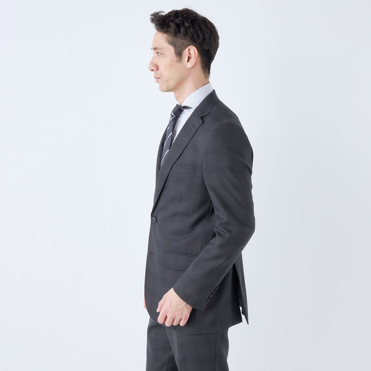 ＫＡＮＳＡＩＭＡＮ 【KANSAIMAN collection】【春夏】Real gray collection / グレー×チェック/ 2釦ワンタック/ シャワークリーン/ シロセット ※裾直し必要 グレー濃色
