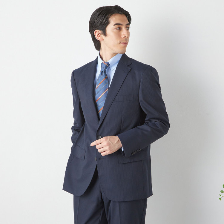 ＫＡＮＳＡＩＭＡＮ 【KANSAIMAN collection】【春夏】2釦シングルスーツ ワンタックパンツ / ネイビー×ストライプ / ULTRA LIGHT SPEC / SHOWER CLEAN/※裾直し必要 紺中間
