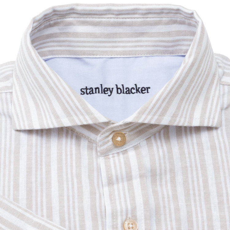 スタンリーブラッカ 【stanley blacker】【半袖】リネンブレンドカッタウェイシャツ/ベージュ 茶淡色