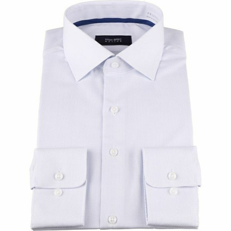 【WEB限定/OUTLET/汚れ・キズ等有】【HIGH SPEC MOTION】【形態安定】【ストレッチ】ワイドカラードレスワイシャツ/サックス×ドビー/LYCRA