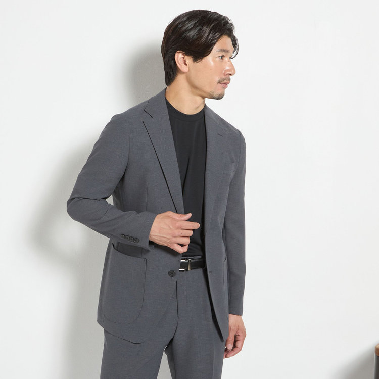 ＪＰコンフォート ネイビー 【JOHN PEARSE comfort navy】【春夏】2釦シングルジャケット/グレー×ドットエアー＆カラミ織り グレー中間