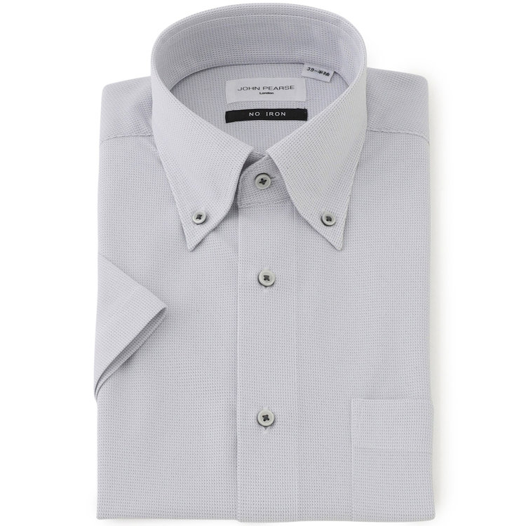 ジョンピアース 【半袖】【JOHN PEARSE White】【ノーアイロン】ボタンダウンドレスワイシャツ/グレー×ドビー/ULTRA MOVE/ニット素材 グレー中間