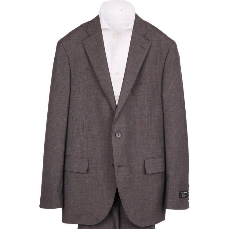 ＪＰ コンフォート 【JOHN PEARSE comfort】【春夏】2釦シングルスーツ 1タック/グレー×チェック/REAL BROWN COLLECTION/NEW ZEALAND LIMITED WOOLSHOWER CLEAN/SustainaBee Wool ブラウン系(茶)