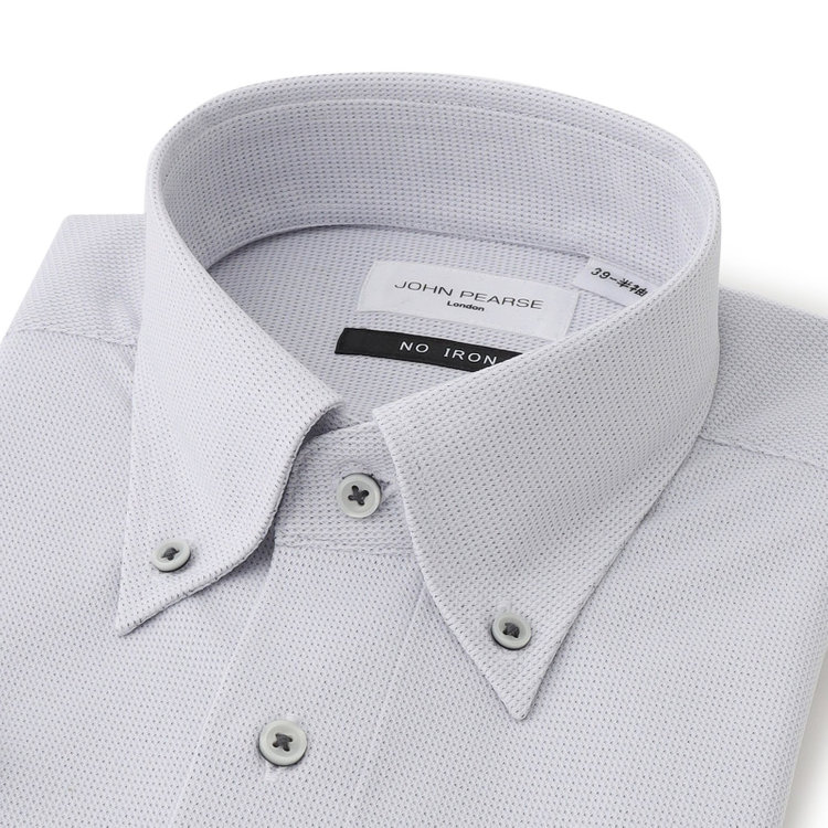 ジョンピアース 【半袖】【JOHN PEARSE White】【ノーアイロン】ボタンダウンドレスワイシャツ/グレー×ドビー/ULTRA MOVE/ニット素材 グレー中間