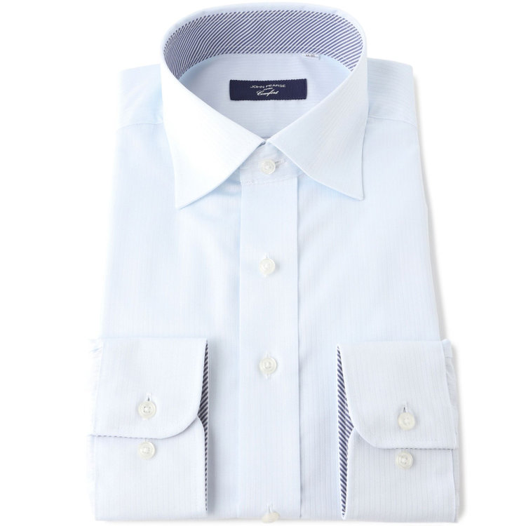 ＪＰコンフォート ネイビー 【JOHN PEARSE comfort navy】【STYLISH】【形態安定】ワイドカラーワイシャツ/ブルー×ドビーストライプ 青淡色