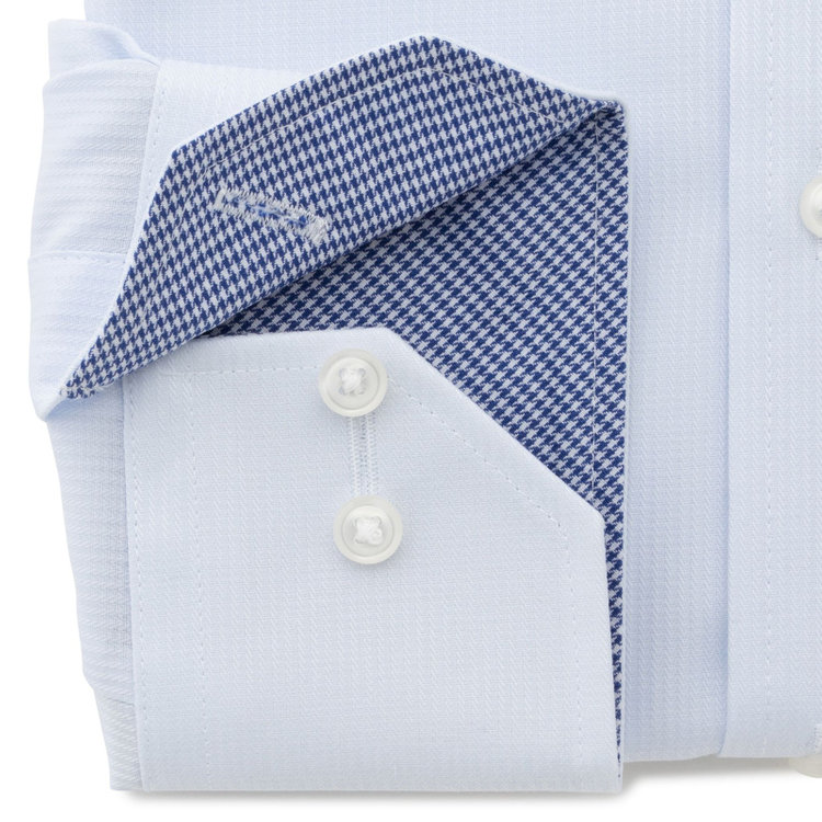 ジョンピアースブラック 【JOHN PEARSE Black】【SLIM】【形態安定】ワイドカラードレスワイシャツ/サックス×ドビーストライプ/襟袖裏別布 青淡色