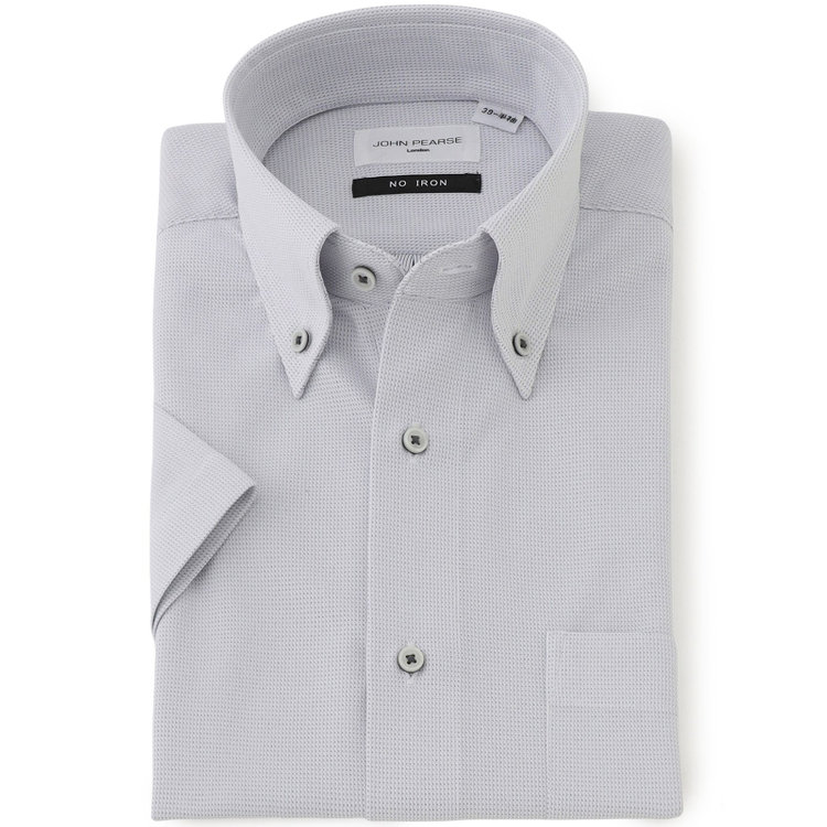 ジョンピアース 【半袖】【JOHN PEARSE White】【ノーアイロン】ボタンダウンドレスワイシャツ/グレー×ドビー/ULTRA MOVE/ニット素材 グレー中間