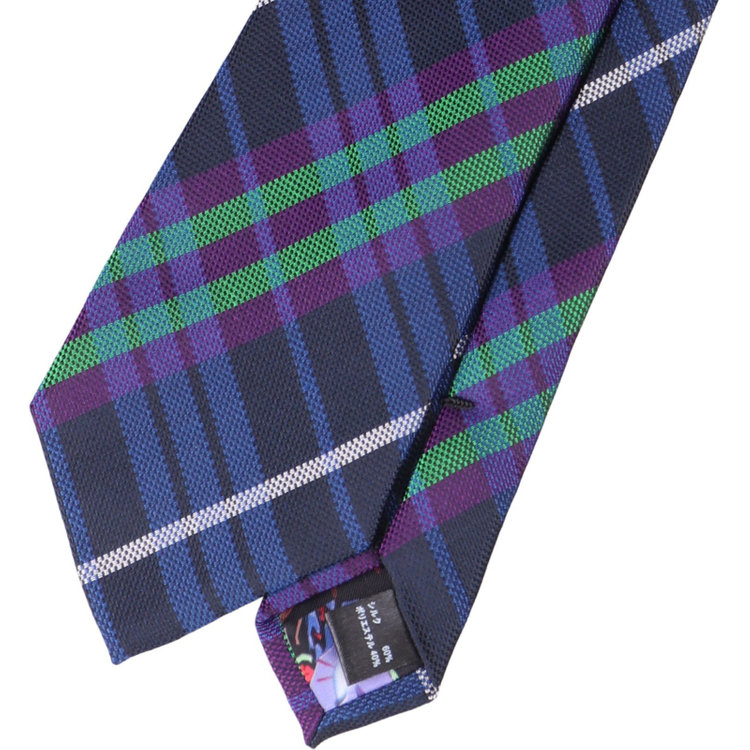 ソノタ（KONAKA用） 【RADIO EVA】【エヴァンゲリオン】シルクブレンドチェックネクタイ 7.5cm幅/ネイビー×パープル×グリーン その他