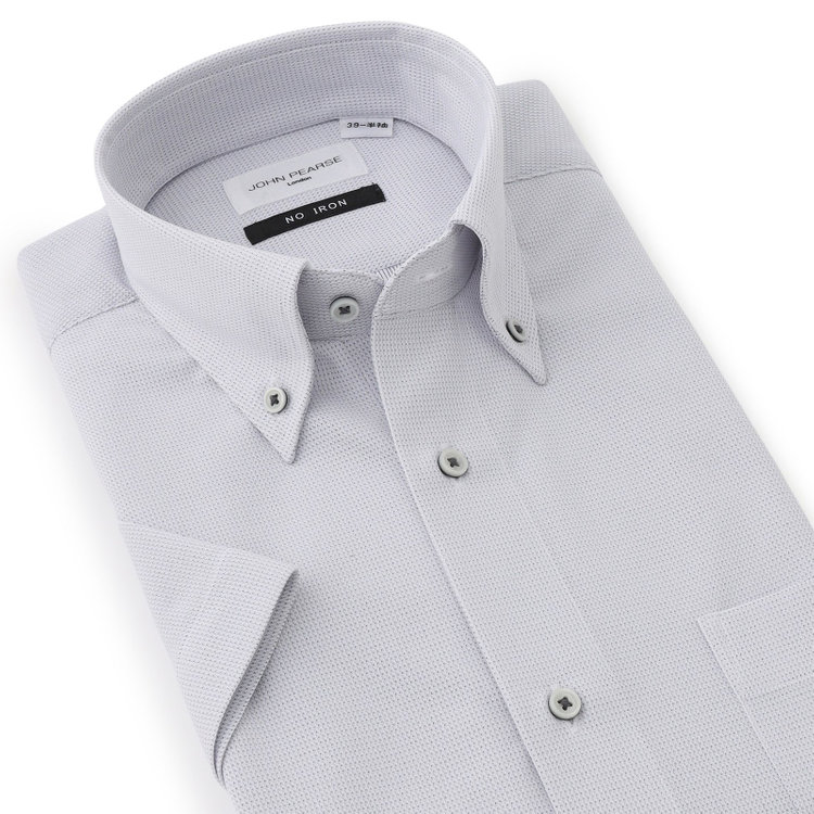 ジョンピアース 【半袖】【JOHN PEARSE White】【ノーアイロン】ボタンダウンドレスワイシャツ/グレー×ドビー/ULTRA MOVE/ニット素材 グレー中間