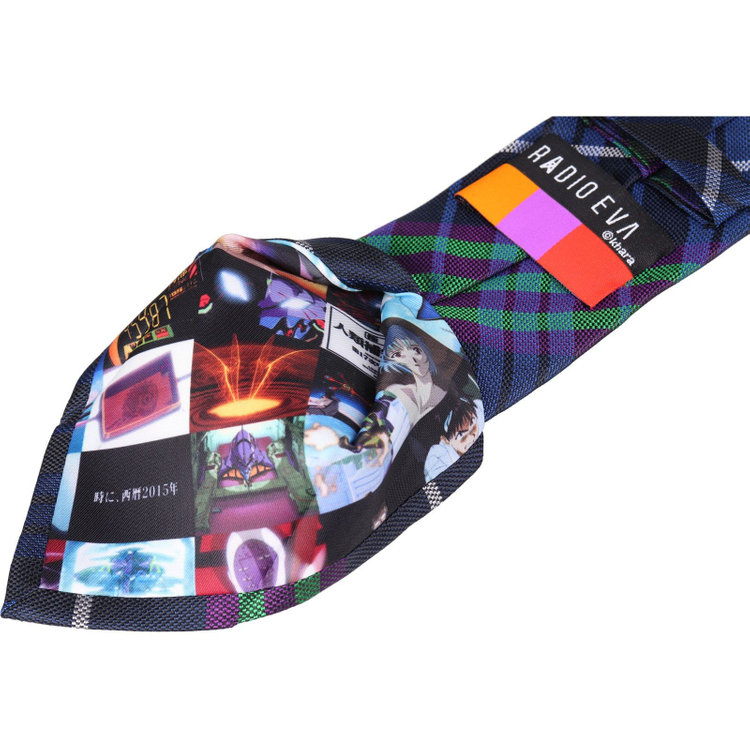 ソノタ（KONAKA用） 【RADIO EVA】【エヴァンゲリオン】シルクブレンドチェックネクタイ 7.5cm幅/ネイビー×パープル×グリーン その他