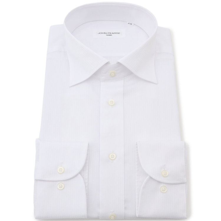 JOHN PEARSE White】【形態安定】ワイドカラードレスシャツ/ホワイト