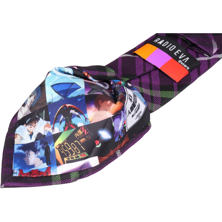 ソノタ（KONAKA用） 【RADIO EVA】【エヴァンゲリオン】シルクブレンドチェックネクタイ 7.5cm幅/パープル×グリーン×ブラック その他