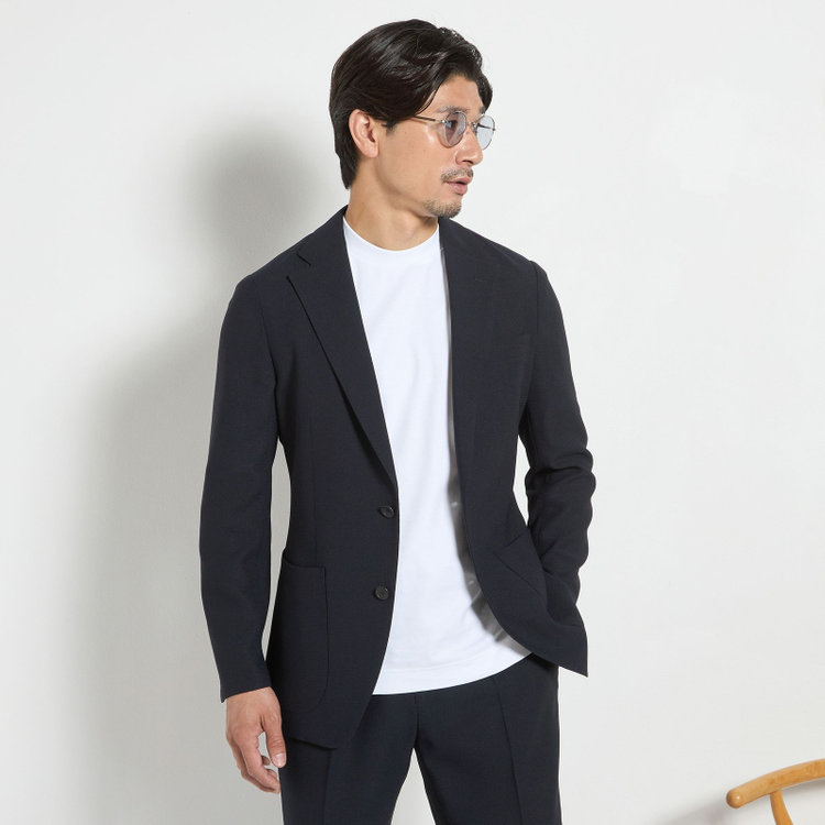 ＪＰコンフォート ネイビー 【JOHN PEARSE comfort navy】【春夏】2釦シングルジャケット/ネイビー×ドットエアー＆カラミ織り 紺中間