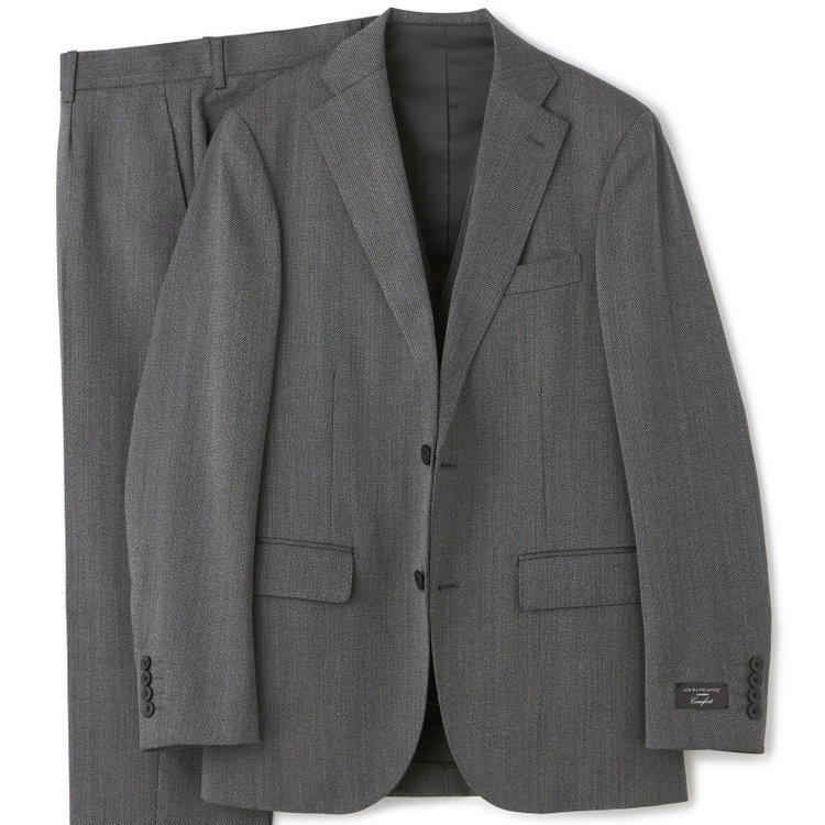ＪＰ コンフォート 【JOHN PEARSE comfort】【年間】2釦シングルスリーピーススーツ ショートタック/グレー/ウォッシャブル/※裾上げ必要 グレー中間