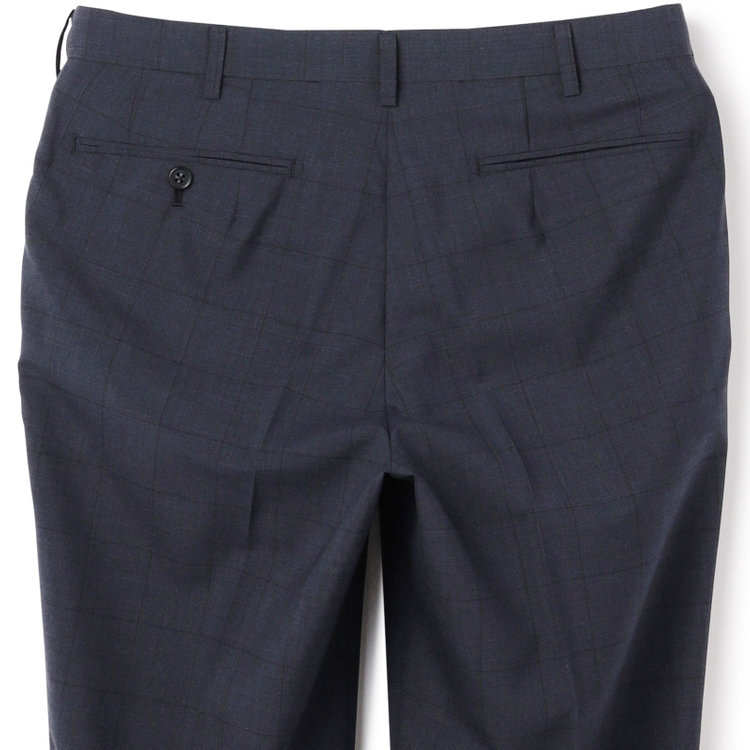 ジョンピアースブラック 【JOHN PEARSE Black SELECT LINE】【春夏】0タックパンツ/ネイビー×ウィンドペン/ウエストムーブ/※裾上げ必要 紺中間
