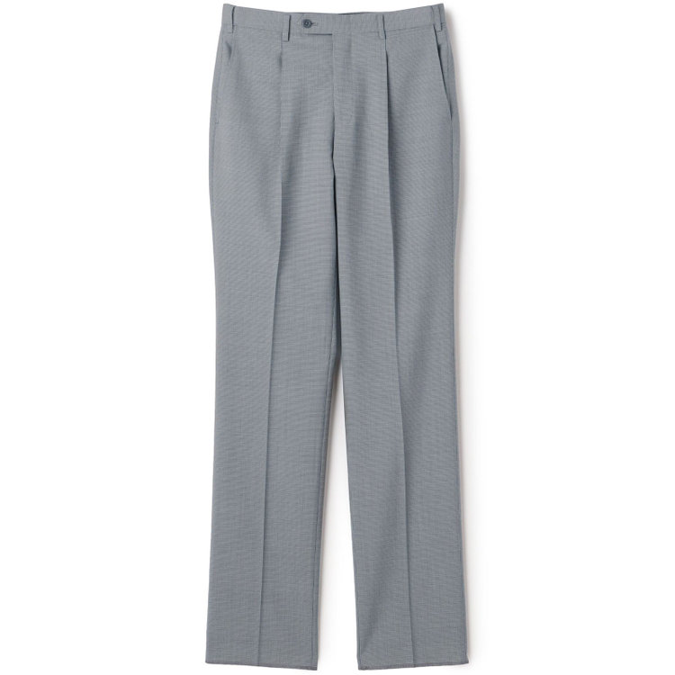 ジョンピアース 【JOHN PEARSE White】【春夏】ウールブレンド 1タックパンツ/グレー＆ブラック×ハウンドトゥース/ウエストムーブ仕様/※裾上げ必要 グレー中間