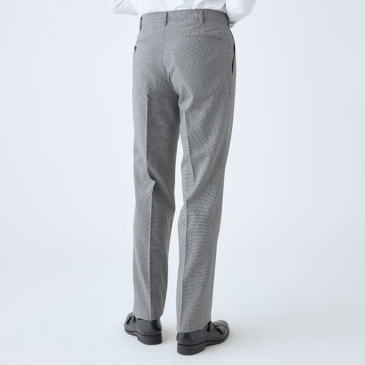 ジョンピアース 【JOHN PEARSE White】【春夏】ウールブレンド 1タックパンツ/グレー＆ブラック×ハウンドトゥース/ウエストムーブ仕様/※裾上げ必要 グレー中間