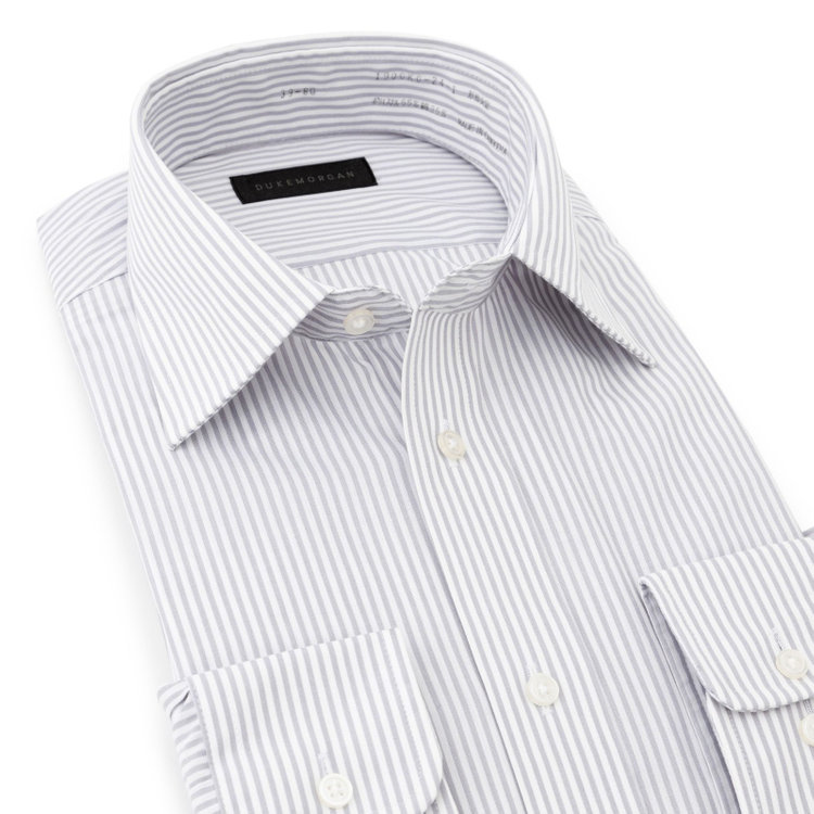 ＤＵＫＥ ＭＯＲＧＡ 【発送在庫あり】【DUKEMORGAN】【形態安定】ワイドカラーワイシャツ/グレー＆ホワイト×ストライプ グレー中間