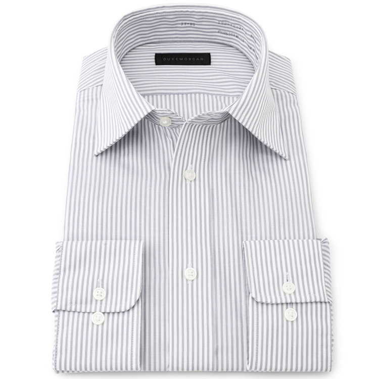 ＤＵＫＥ ＭＯＲＧＡ 【発送在庫あり】【DUKEMORGAN】【形態安定】ワイドカラーワイシャツ/グレー＆ホワイト×ストライプ グレー中間